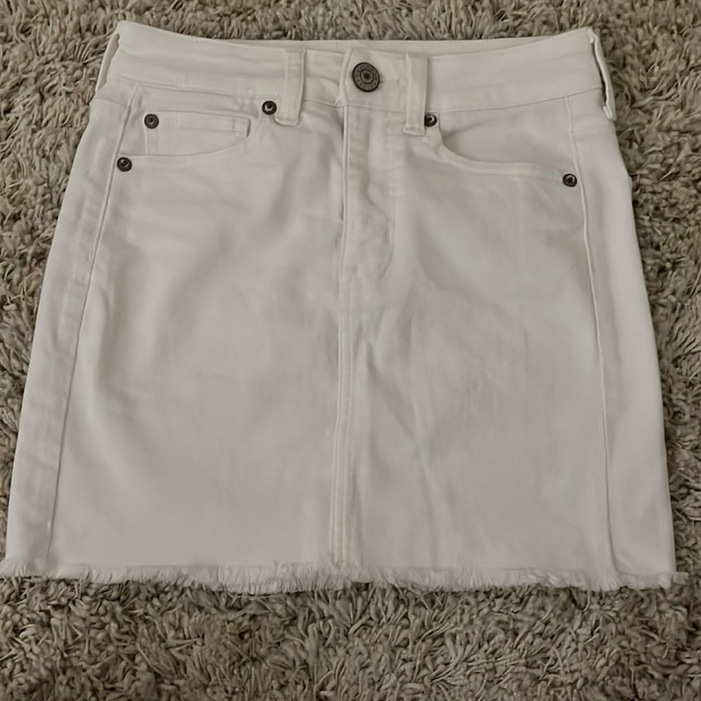 White jean mini skirt